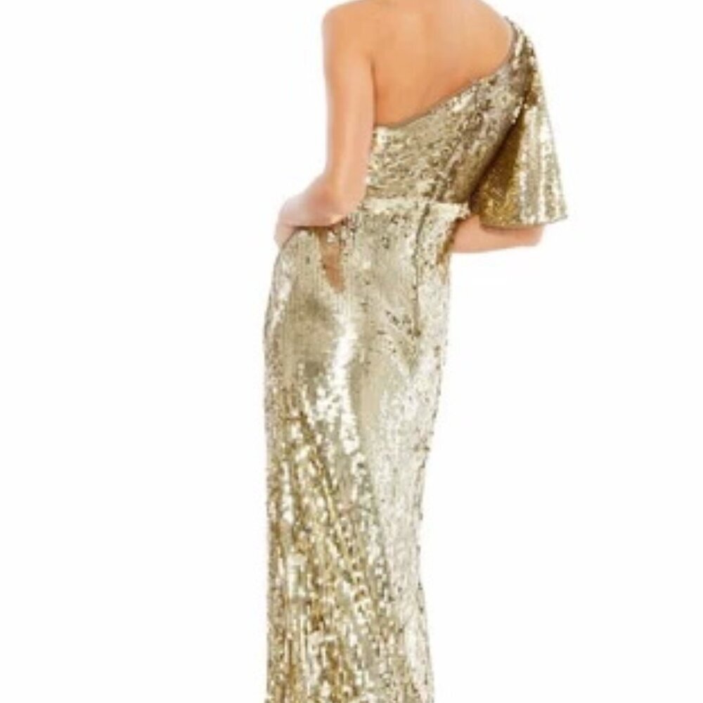 Mac Duggal Gold One-Shoulder Sequin Column Gown - Picture 3 of 5